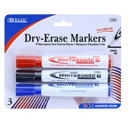 Bazic Products 1250B BAZIC Assor Colors Chisel Tip Dry Er 3pk 1