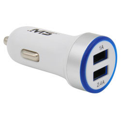 MobileSpec MBS01106 12V/DC Dual 2.4A & 1A USB Charger White 1