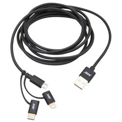 MobileSpec MBS06552 6\\\' Lightning USB-C and Micro to USB Charge & Sync Multi-Use Cable Black 1