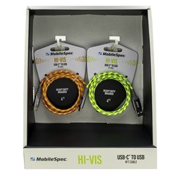 MobileSpec MBSHV43PDQ HiVis 4ft USB-C to USB-A Cable 12pc PDQ 1