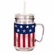 Spoontiques 17947 18oz. Acrylic Mason Jar with Straw US Flag Wrap