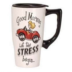 Spoontiques 12594 16oz. Ceramic Travel Mug Let the Stress Begin 1
