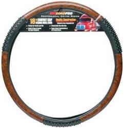RoadPro RPSW-3003 18 Comfort Grip Steering Wheel Cover - Black Woodgrain Massage 1
